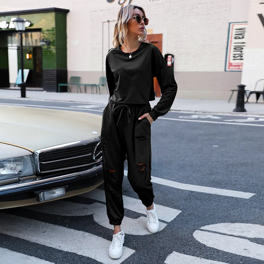 Wholesale Womens Tracksuits Two-Piece Sets Outdoor Suits With Hole Style